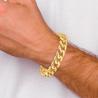 10k 13.4mm Hand-Polished Rounded Curb Link 8 inch Bracelet