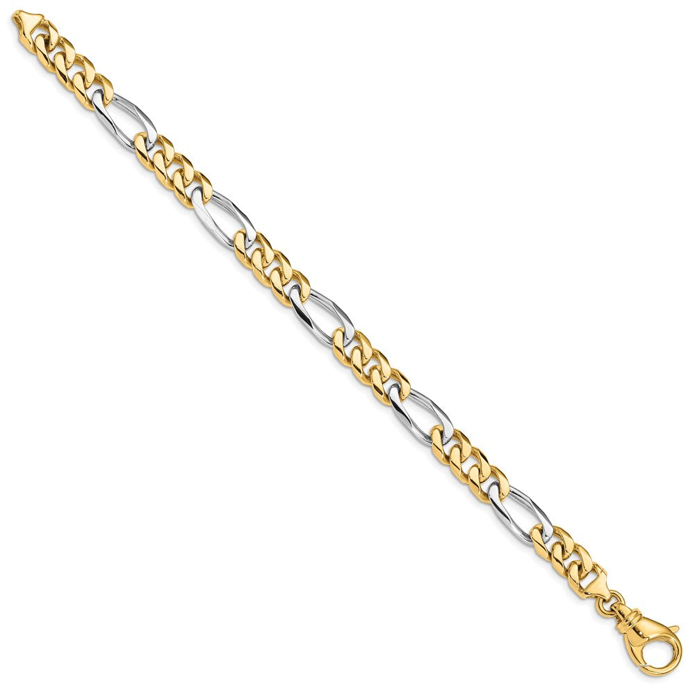 10k Two-tone 7.85mm Hand-Polished Fancy Figaro Link 9 inch Bracelet