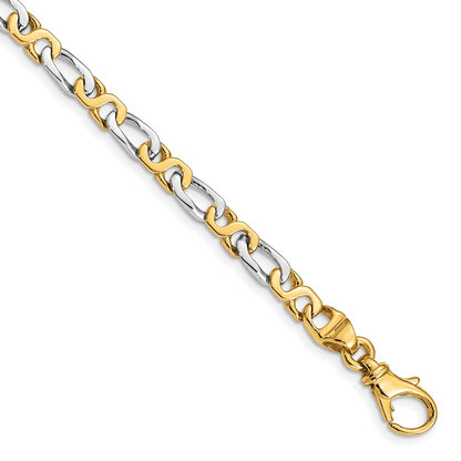 10k Two-tone 4.8mm Hand-Polished Fancy Link 7 inch Bracelet