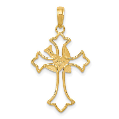 10K Polished Cut-Out Dove Center Cross Charm