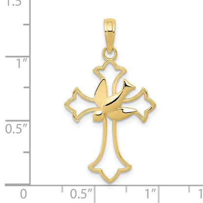 10K Polished Cut-Out Dove Center Cross Charm