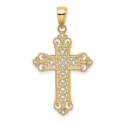 10k Filigree Fleur De Lis Cross Charm