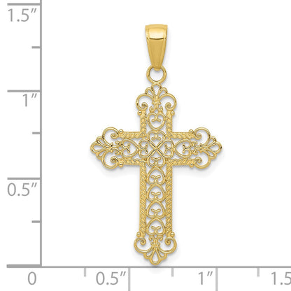 10k Filigree Fleur De Lis Cross Charm