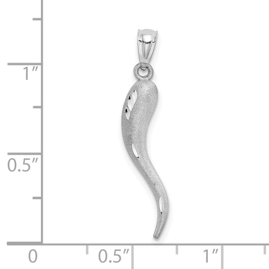 10k White Gold Solid Satin Diamond-cut Italian Horn Charm
