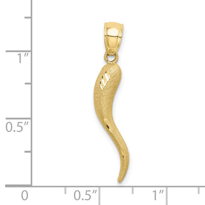 10k Solid Satin Diamond-cut Italian Horn Charm