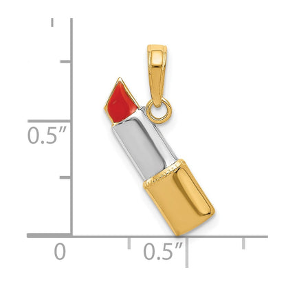 10K and White Rhodium Red Enameled Lipstick Charm