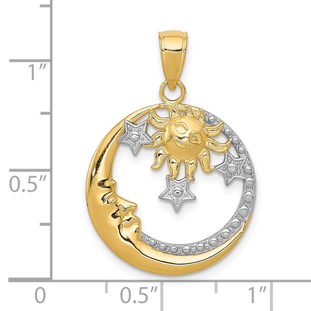 10k and White Rhodium Diamond-cut Moon / Stars / Sun Pendant