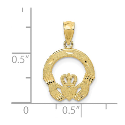 10k Satin Diamond-cut Claddagh Charm