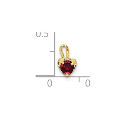 10k January/Dark Red Synthetic Birthstone Heart Charm
