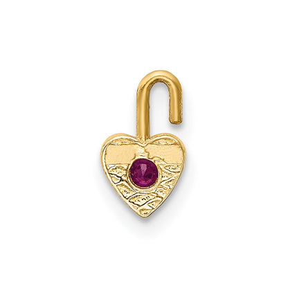10k July/Red Synthetic Birthstone Heart Charm