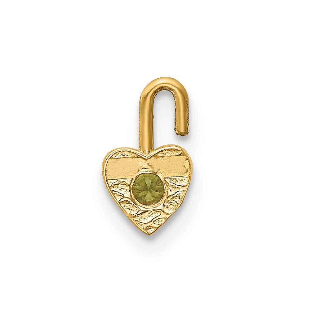 10k August/Light Green Synthetic Birthstone Heart Charm