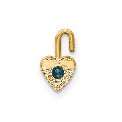 10k December/Light Blue Synthetic Birthstone Heart Charm
