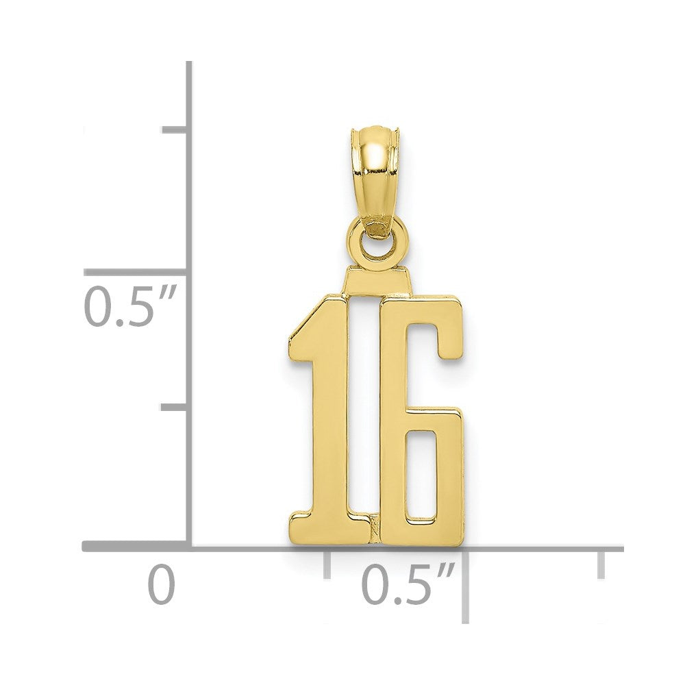 10k Small Number 16 Pendant
