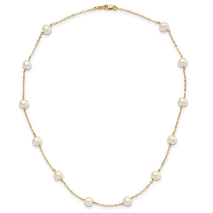 10k 5.5-6.5mm White Near-Round Freshwater Cultured Pearl 12-Station 16 inch Necklace
