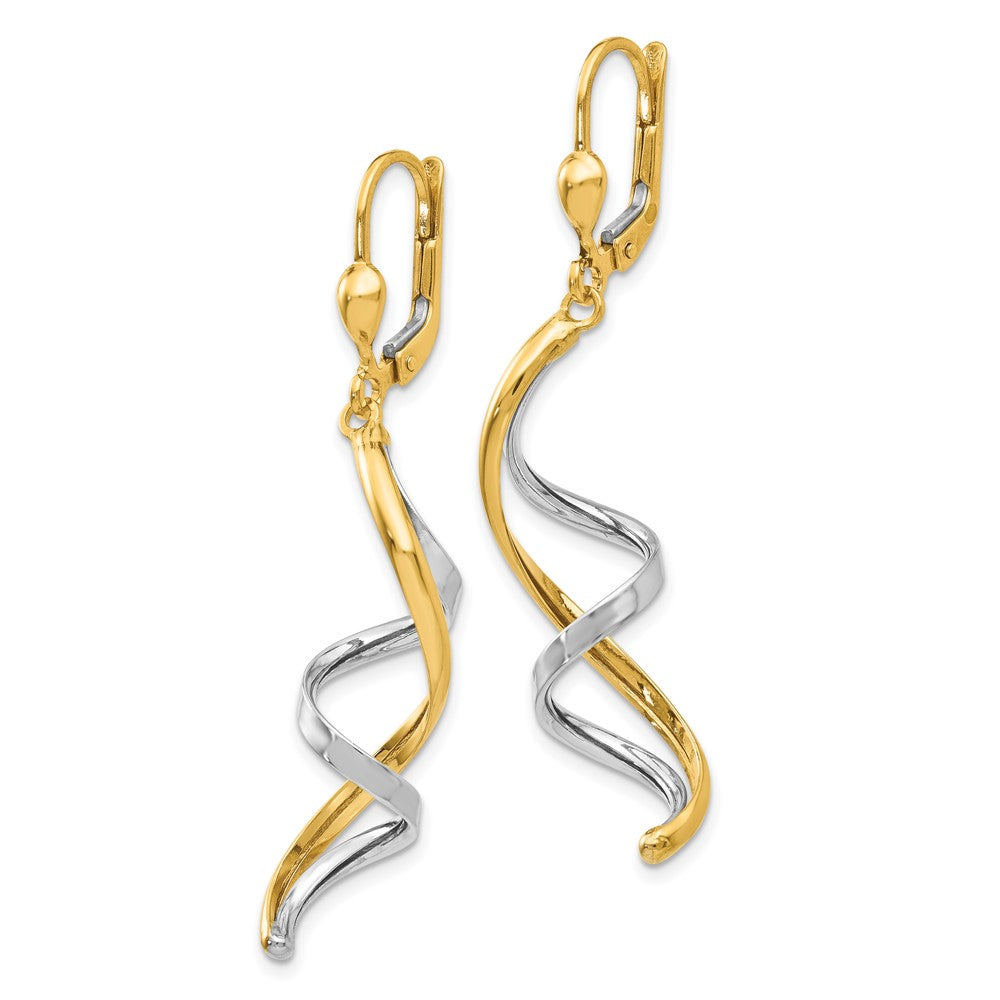 10k Two-tone Spiral Dangle Leverback Earrings