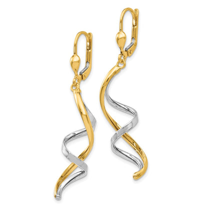 10k Two-tone Spiral Dangle Leverback Earrings