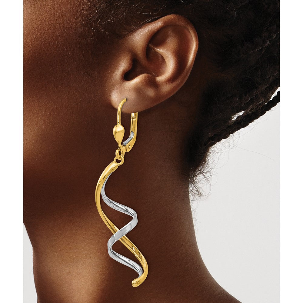 10k Two-tone Spiral Dangle Leverback Earrings