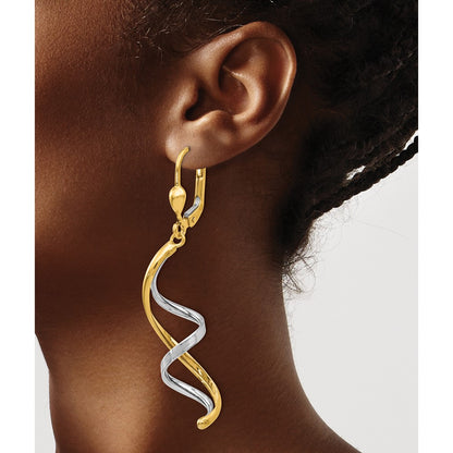 10k Two-tone Spiral Dangle Leverback Earrings