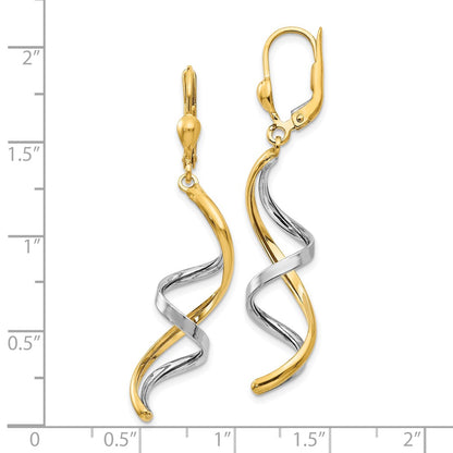 10k Two-tone Spiral Dangle Leverback Earrings