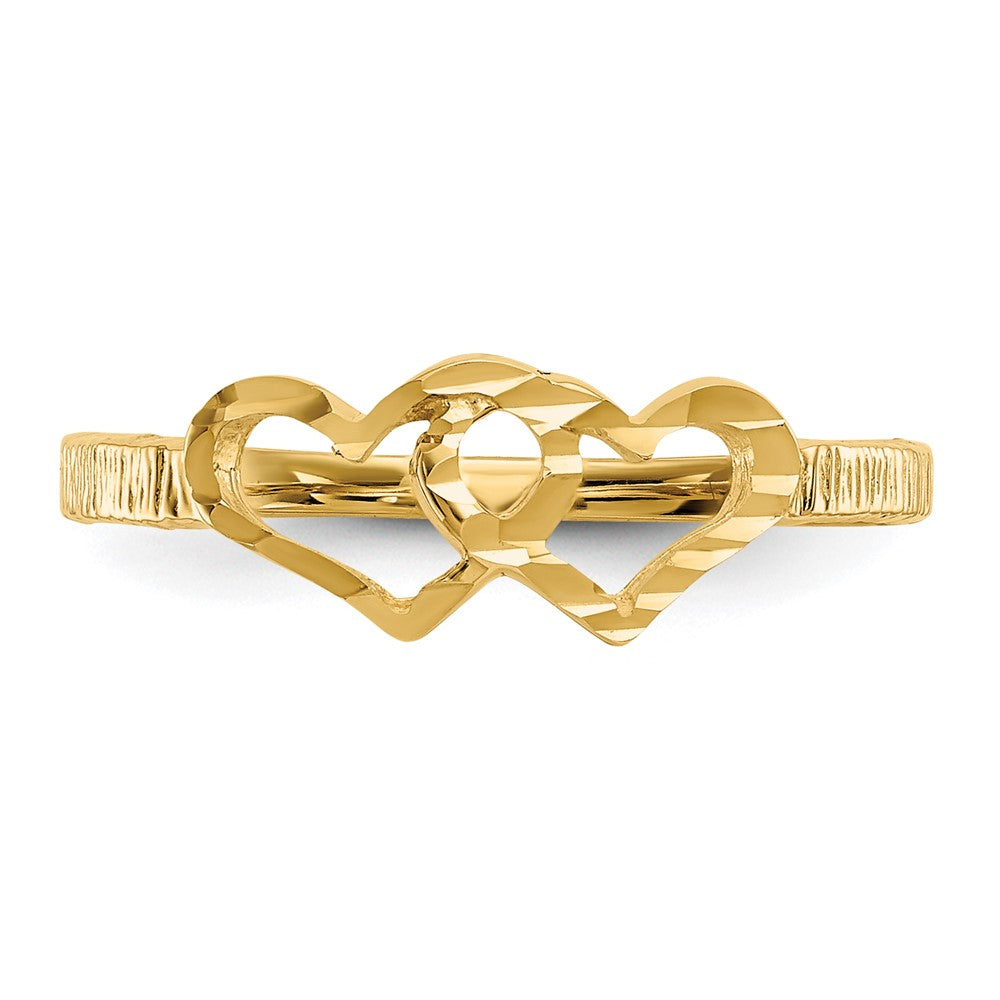 10k Diamond-cut Double Heart Size 5 Childs Ring