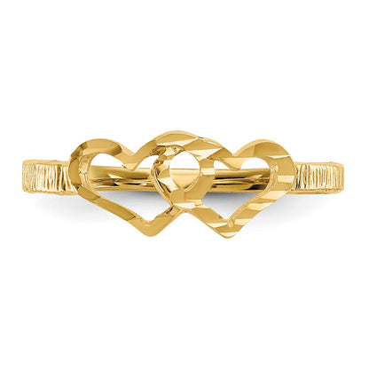 10k Diamond-cut Double Heart Size 5 Childs Ring