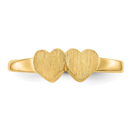 10k 9.0x5.0mm Double Heart Size 4 Open Back Baby / Childs Signet Ring