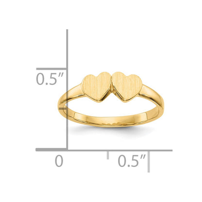 10k 9.0x5.0mm Double Heart Size 4 Open Back Baby / Childs Signet Ring