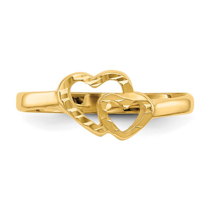 10k Diamond-cut Double Heart Size 6 Ring
