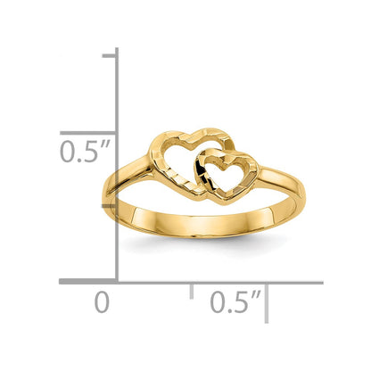 10k Diamond-cut Double Heart Size 6 Ring