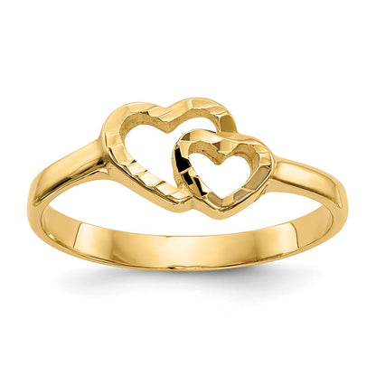 10k Diamond-cut Double Heart Size 6 Ring