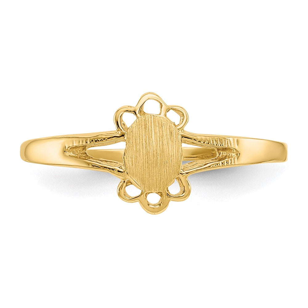 10k 3.0x4.5mm Filigree Oval Size 3 Closed Back Baby / Childs Signet Ring