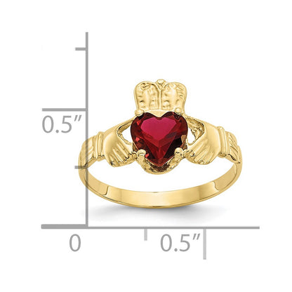 10k January Dark Red Birthstone Claddagh Ring