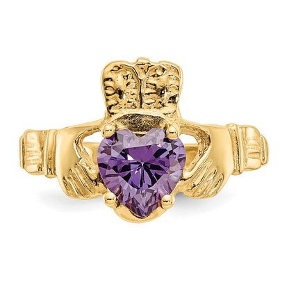 10k February Purple Birthstone Claddagh Ring