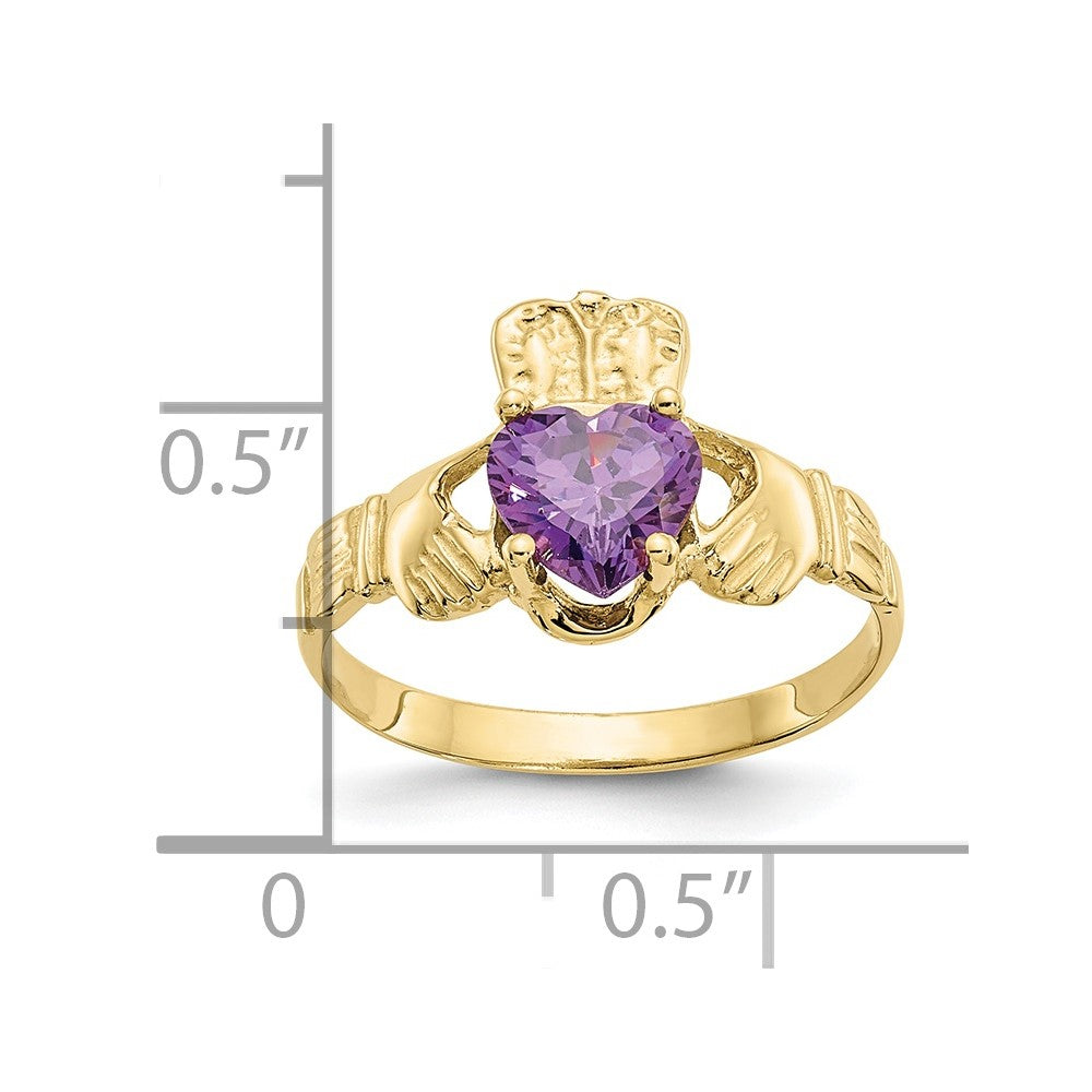 10k February Birthstone Claddagh Ring