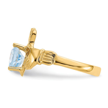 10k March Light Blue Birthstone Claddagh Ring
