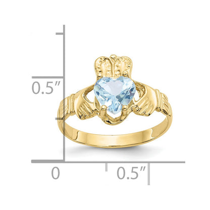 10k March Light Blue Birthstone Claddagh Ring