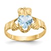 10k March Light Blue Birthstone Claddagh Ring