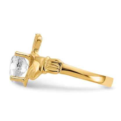 10k April Clear Birthstone Claddagh Ring