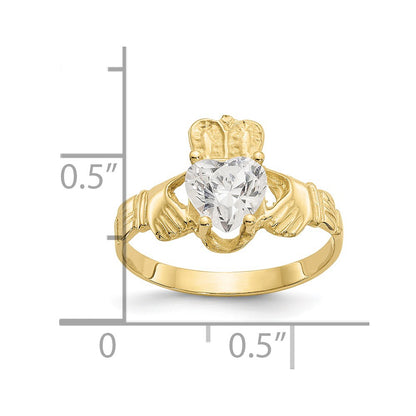 10k April Clear Birthstone Claddagh Ring