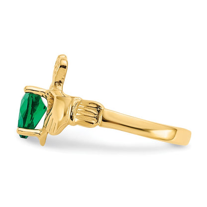 10k May Green Birthstone Claddagh Ring
