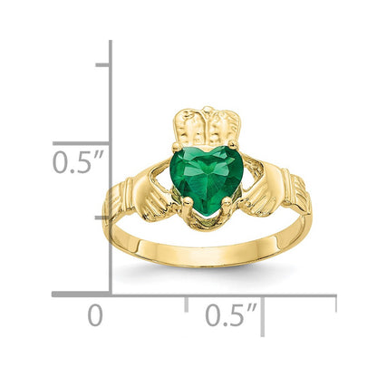 10k May Green Birthstone Claddagh Ring