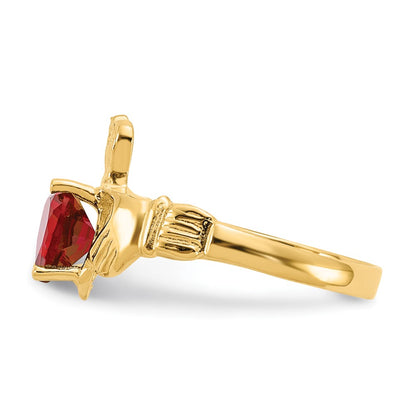 10k July Red Birthstone Claddagh Ring