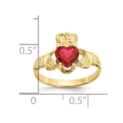 10k July Red Birthstone Claddagh Ring