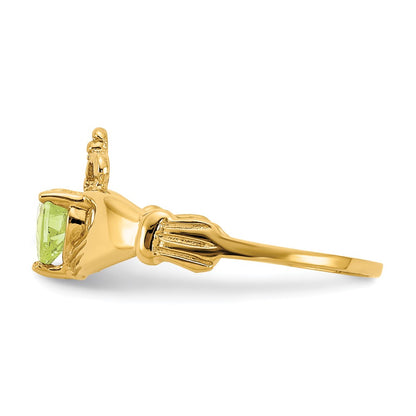 10k August Light Green Birthstone Claddagh Ring