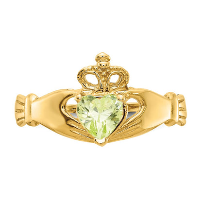 10k August Light Green Birthstone Claddagh Ring