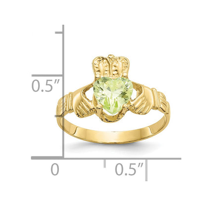 10k August Light Green Birthstone Claddagh Ring