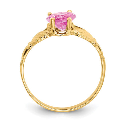 10k October Pink Birthstone Claddagh Ring