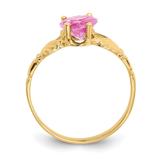 10k October Pink Birthstone Claddagh Ring
