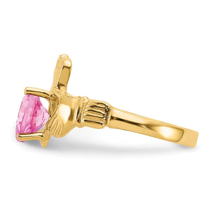 10k October Pink Birthstone Claddagh Ring
