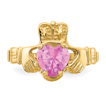 10k October Pink Birthstone Claddagh Ring